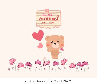 Cute brown bear proposed to you, be my valentine?