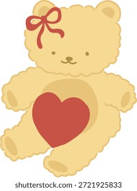 Lindo oso marrón con arco rojo y corazón rojo