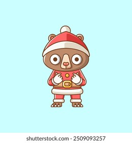 Cute brown bear santa claus animal kawaii chibi character mascot illustration outline style design set