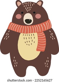 Cute brown bear with a scarf.  A vector file is useful for creating designs.