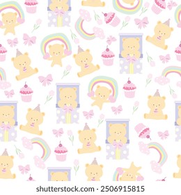 cute brown bear seamless pattern use for fabric and gift wrapping paper.