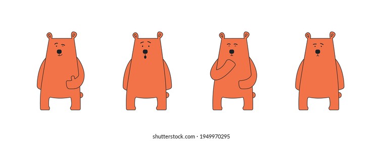 Oso marrón lindo puesto sobre un fondo transparente. Ilustraciones de diseño plano vectorial