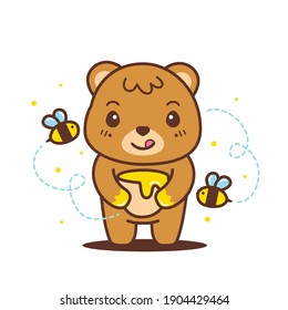 cute brown bear sit and eating honey