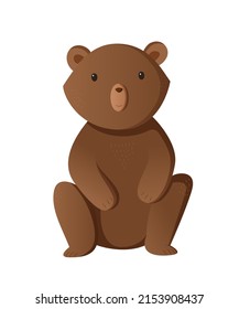 Cute brown bear sits. Children's vector illustration in cartoon style.