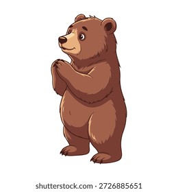 Oso marrón lindo que se coloca en las piernas traseras en pose juguetona