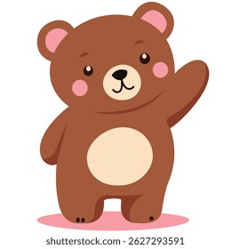A cute brown bear standing and waving with a smile, perfect for children’s designs, storybooks, or friendly branding.