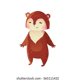 Cute brown bear in vector. Cartoon animal on white background. Funny character for children. 