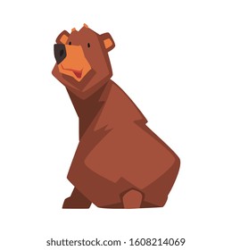 Cute Brown Bear, Wild Forest Animal Character, View from Behind Cartoon Vector illustration