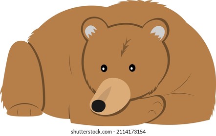 Oso marrón lindo. El depredador de los bosques naturales mintiendo. Animales de dibujos animados Dibujo vectorial aislado para niños y niños.