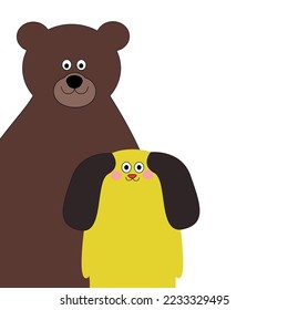 Cute Brown Bear and Yellow Dog Detail Illustration