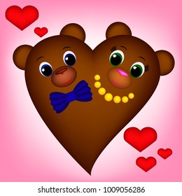 Cute brown bear-heart, girl and boy