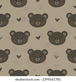 Cute brown bears, scandinavian design, vector seamless pattern, endless background