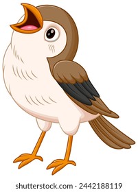Cute Brown Bird Cartoon Singing Vector Illustration. Animal Education Icon Concept