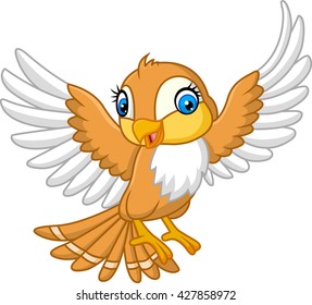 Cute brown bird cartoon waving