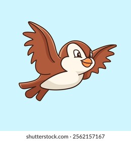 Cute brown bird flying opening its wings