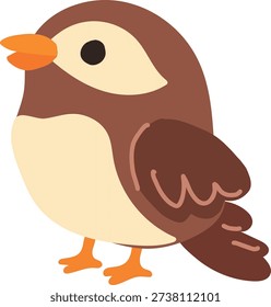 A cute brown bird is illustrated in a simple flat cartoon style, standing