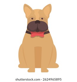 Cute brown and black french bulldog with a red bow tie is sitting down