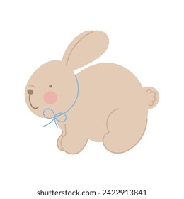 Cute brown bunny. Flat cartoon vector illustration isolated on white background. For card, posters, banners, printing on the pack, printing on clothes, fabric, wallpaper, textile or dishes.