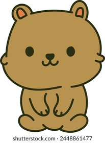 Cute brown cartoon bear sitting and smiling, characterized by simplicity and a friendly appearance.