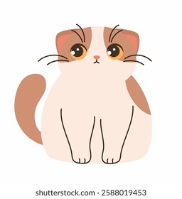 Cute brown cat with big eyes. Flat vector illustration.