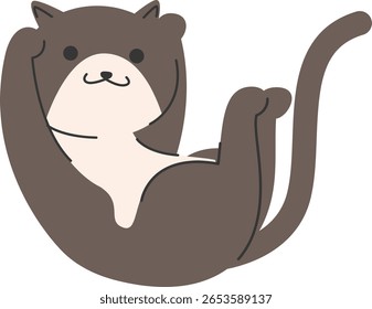 Gato marrom bonito fazendo uma pose backflip lúdico, perfeito para adesivos com tema de animais de estimação, personagens animados, projetos educacionais ou ilustrações lúdicas.