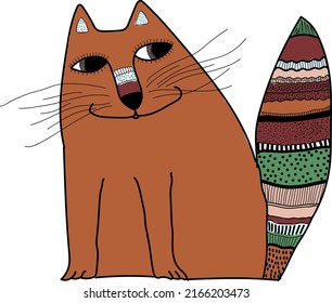 Cute brown cat in an ethnic style. vector file for creating designs.