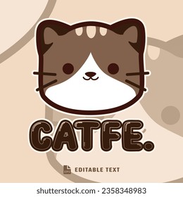 Cute Brown Cat Logo Cartoon