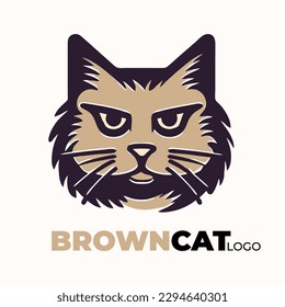 cute brown cat logo template illustration