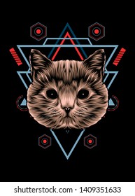 cute brown cat with sacred geometry pattern