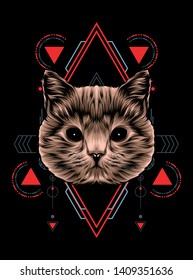 cute brown cat with sacred geometry pattern