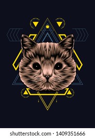 cute brown cat with sacred geometry pattern