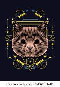 cute brown cat with sacred geometry pattern