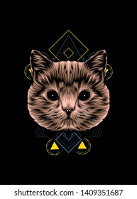 cute brown cat with sacred geometry pattern