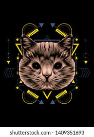 cute brown cat with sacred geometry pattern