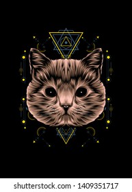 cute brown cat with sacred geometry pattern