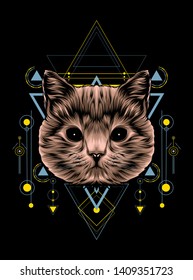 cute brown cat with sacred geometry pattern