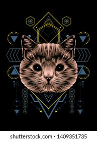cute brown cat with sacred geometry pattern