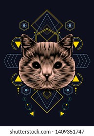cute brown cat with sacred geometry pattern