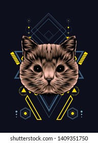 cute brown cat with sacred geometry pattern