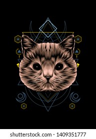 cute brown cat with sacred geometry pattern