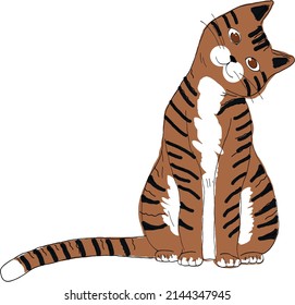 Cute cute brown cat with stripes. Vector file.