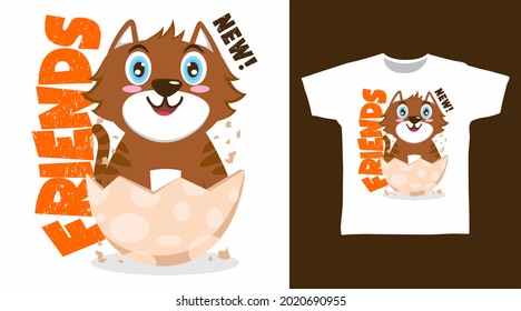 Cute brown cat t-shirt design vector