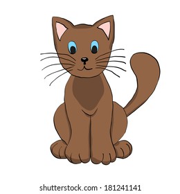 Cute Brown Cat. Vector Illustration