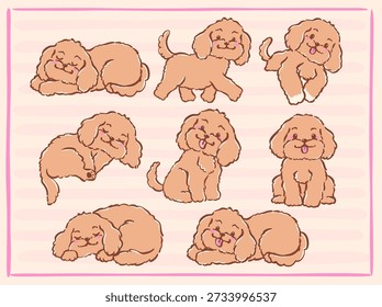 Cute Brown Cavoodle Character Collection Whimsical Hand Drawn Doodle set