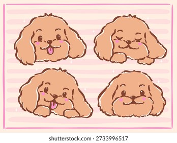 Cute Brown Cavoodle Face Expression Collection Whimsical Hand Drawn Doodle set