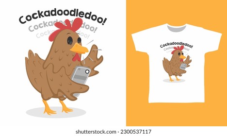 Cute brown chicken cartoon tshirt art fashion design