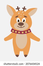Cute brown Christmas deer with a red collar