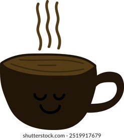 Cute Brown Coffee Cup with Steam and Smiling Face Illustration