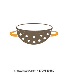 Cute brown colander isolated on a transparent background. Vector shabby hand drawn illustration