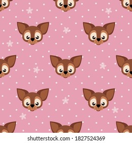 Cute brown color fox seamless pattern. hand drawn baby fox white dots pink background, vector illustration